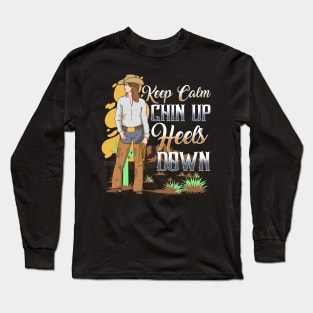 Keep Calm Chin Up Heels Down I Equestrian Horse Long Sleeve T-Shirt